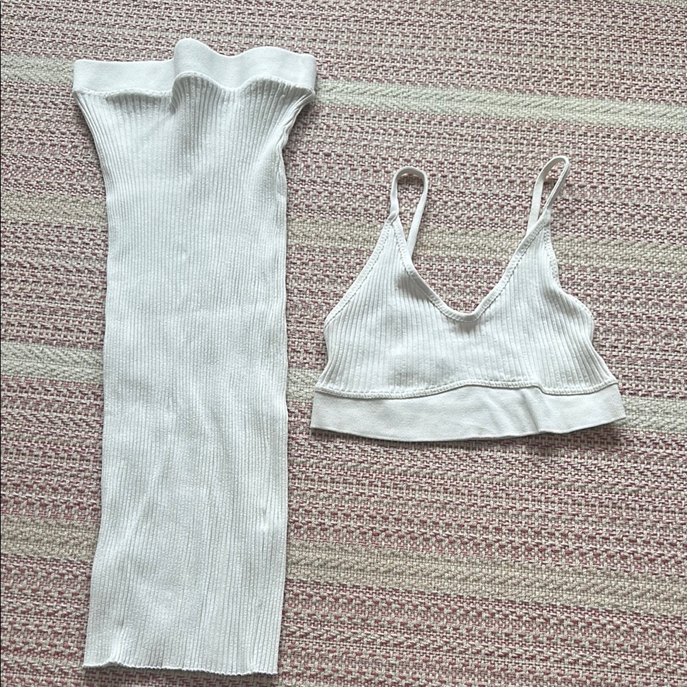 Zara White Ribbed Knit Set - Picture 2 of 4